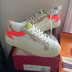 Tory Burch White and Fluorescent Pink Ladybug Sneaker Box